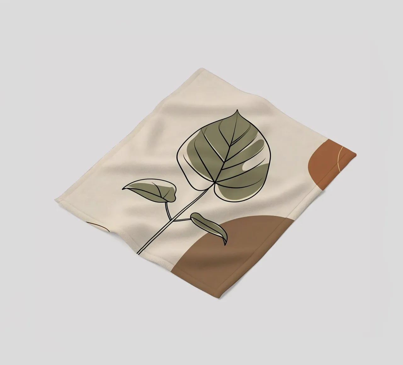 Minimalist one line drawing of a single Philodendron leaf fleece blanket by Bloom And Brush