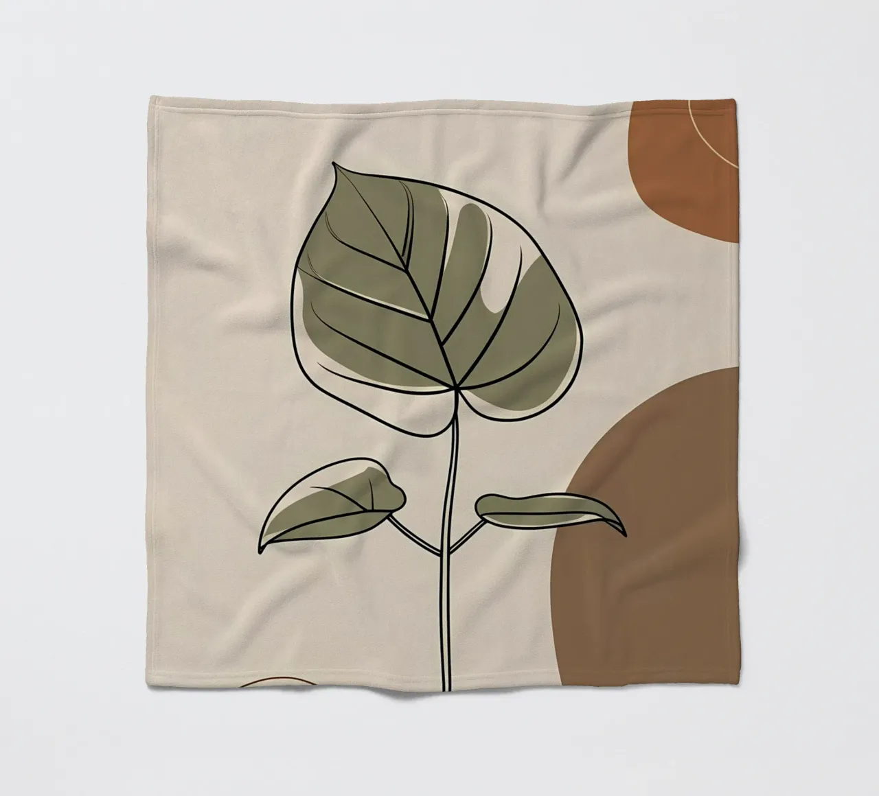 Minimalist one line drawing of a single Philodendron leaf fleece blanket by Bloom And Brush