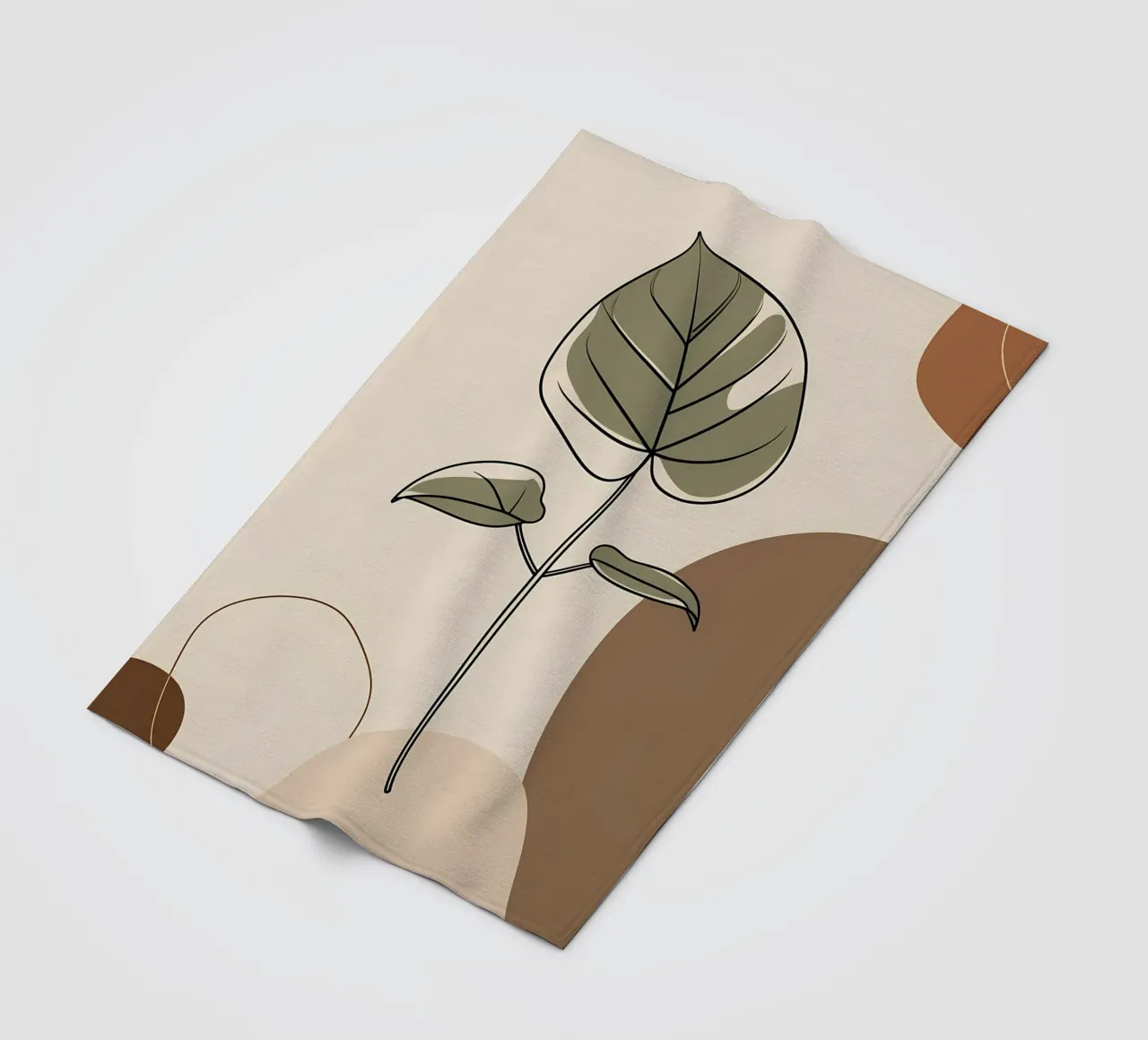 Minimalist one line drawing of a single Philodendron leaf fleece blanket by Bloom And Brush
