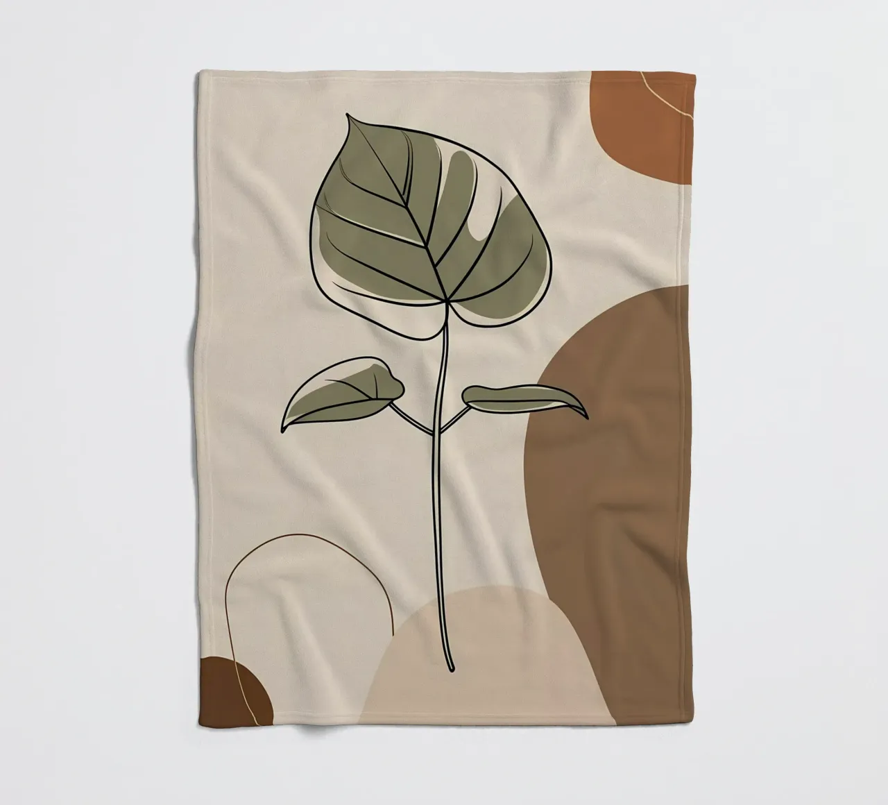 Minimalist one line drawing of a single Philodendron leaf fleece blanket by Bloom And Brush