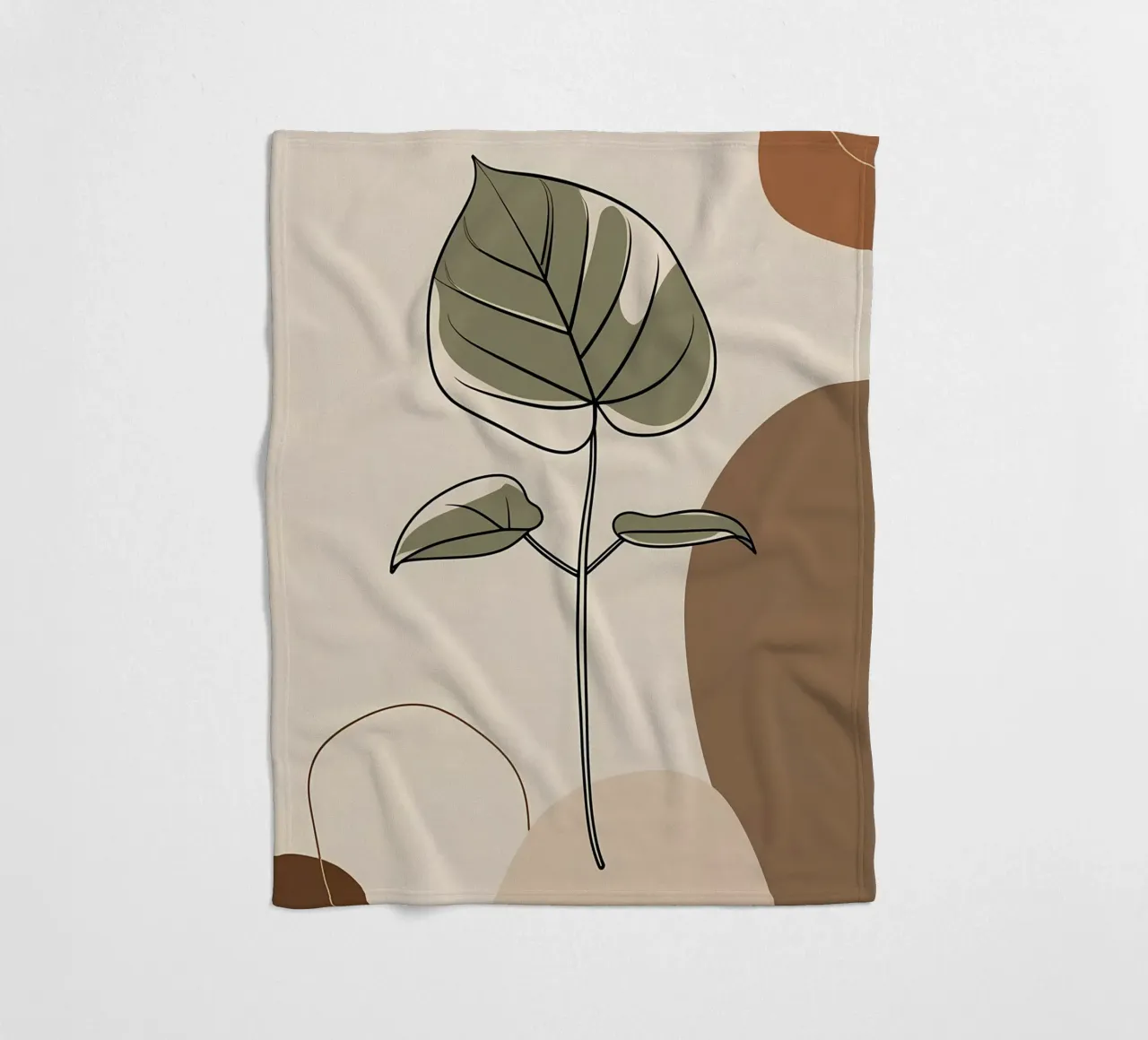 Minimalist one line drawing of a single Philodendron leaf fleece blanket by Bloom And Brush