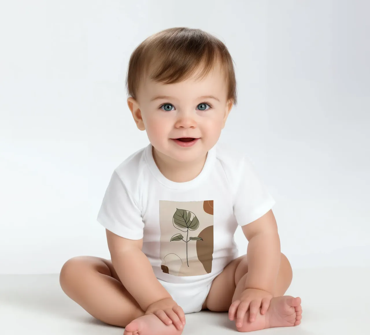 Minimalist one line drawing of a single Philodendron leaf short-sleeve baby romper by Bloom And Brush