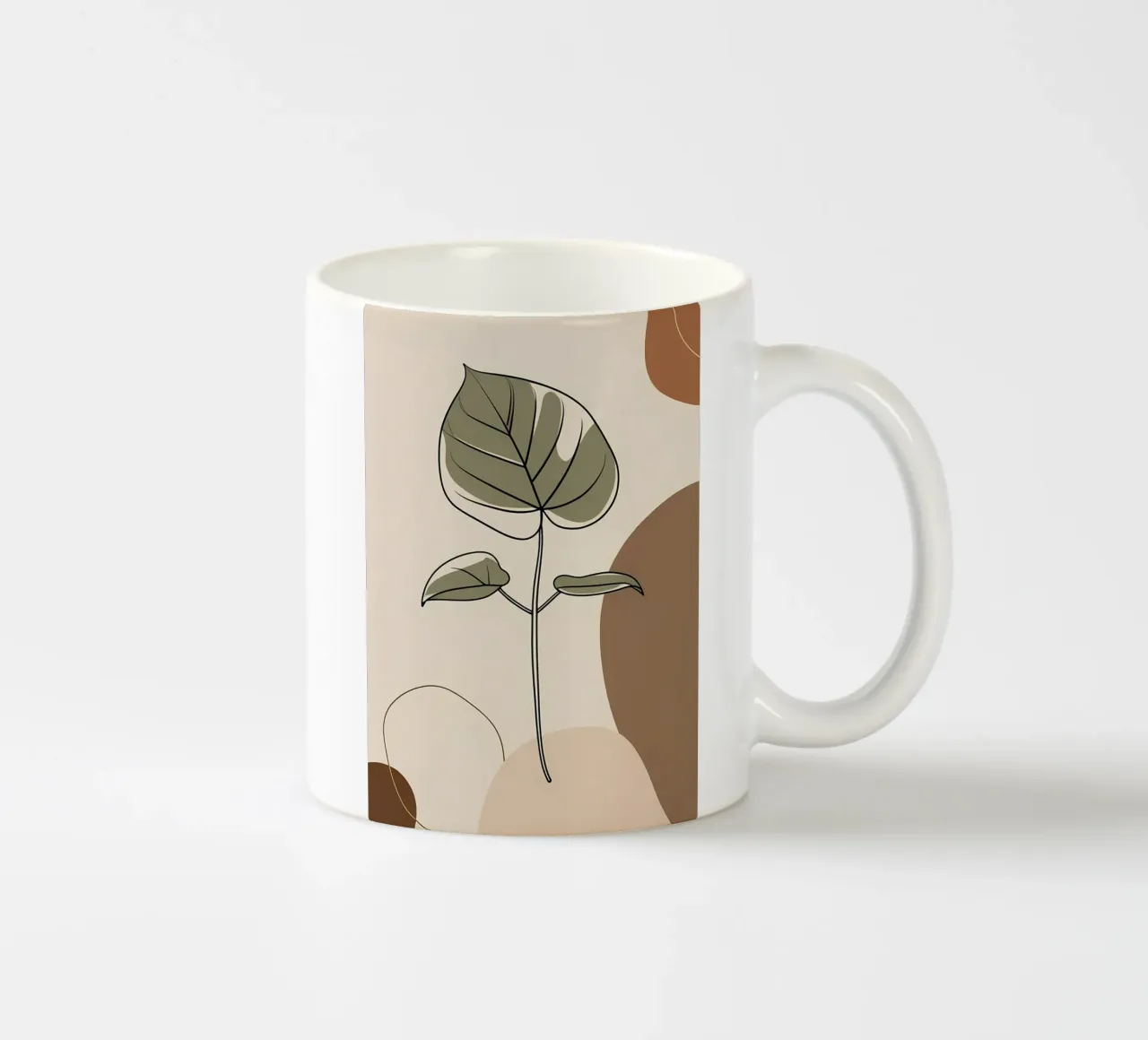 Disegno minimalista a una linea di una singola foglia di filodendro tazza in ceramica da Bloom And Brush
