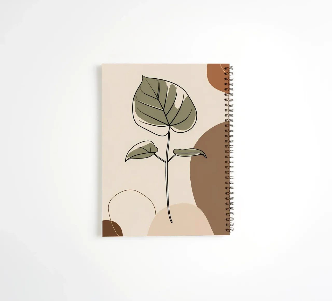 Minimalist one line drawing of a single Philodendron leaf spiral notebook by Bloom And Brush