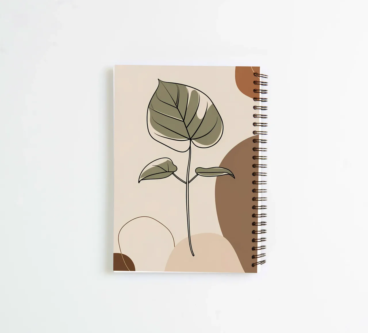 Minimalist one line drawing of a single Philodendron leaf spiral notebook by Bloom And Brush