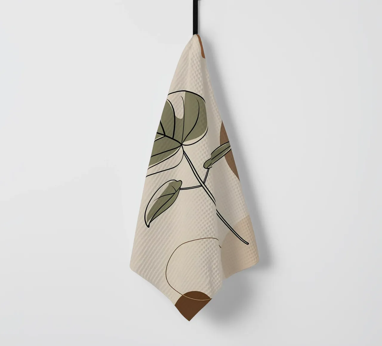 Minimalist one line drawing of a single Philodendron leaf tea towel by Bloom And Brush