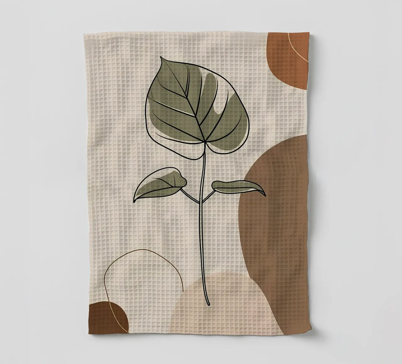 Minimalist one line drawing of a single Philodendron leaf tea towel by Bloom And Brush