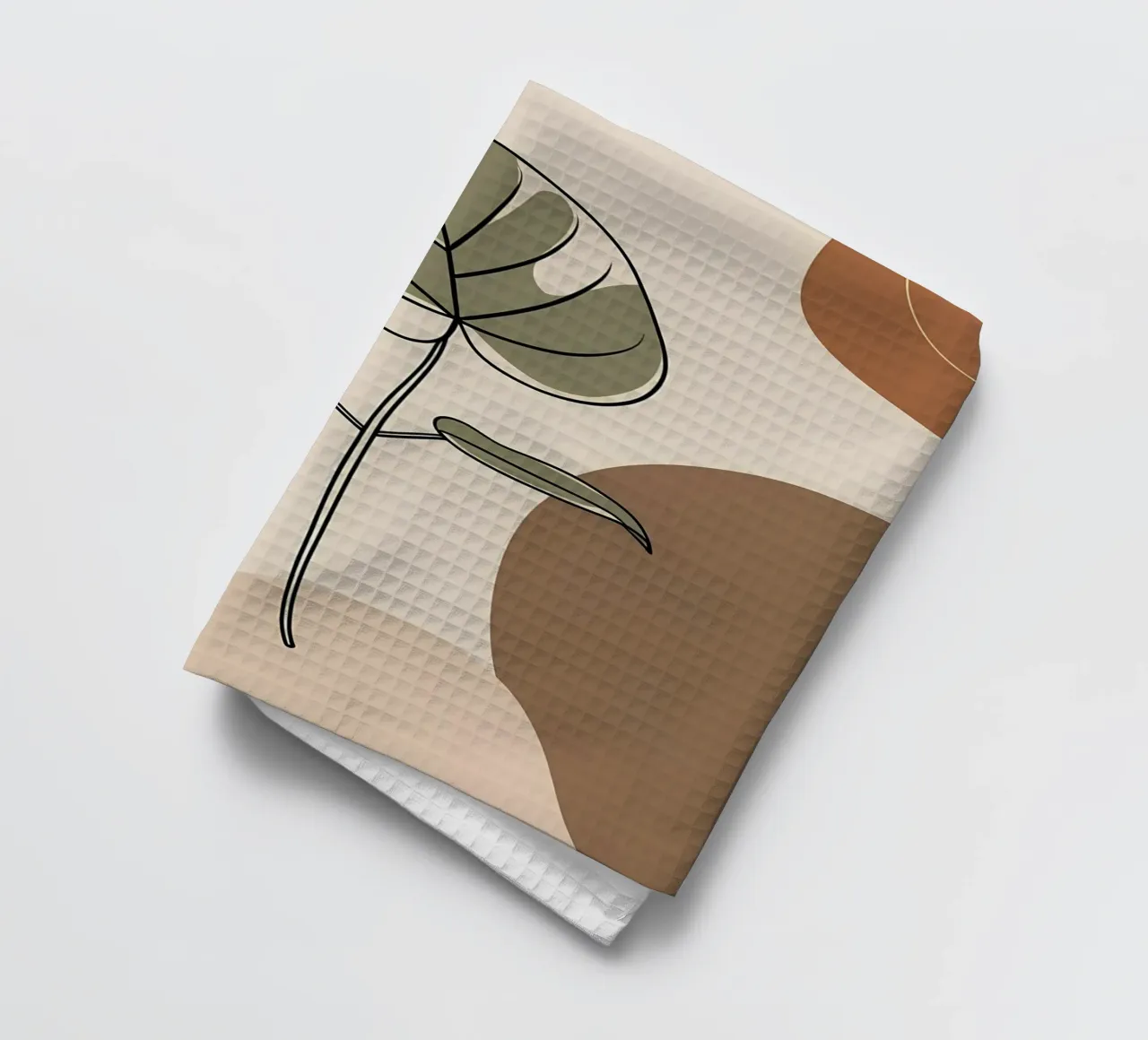 Minimalist one line drawing of a single Philodendron leaf tea towel by Bloom And Brush
