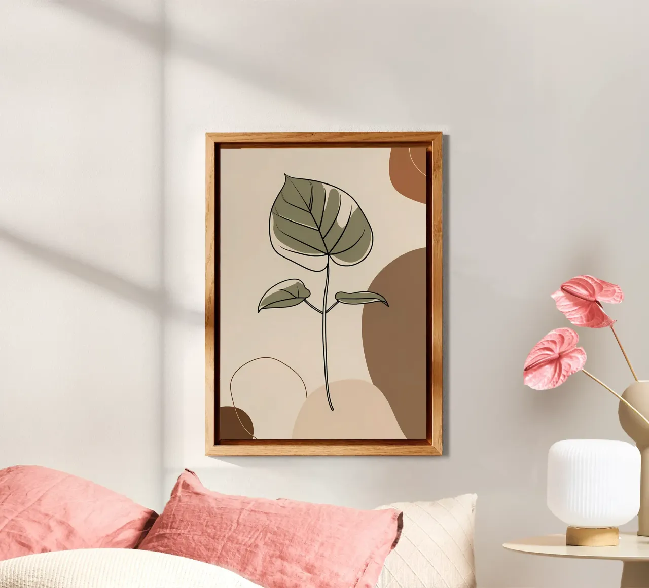 Disegno minimalista a una linea di una singola foglia di filodendro alluminio dibond da Bloom And Brush
