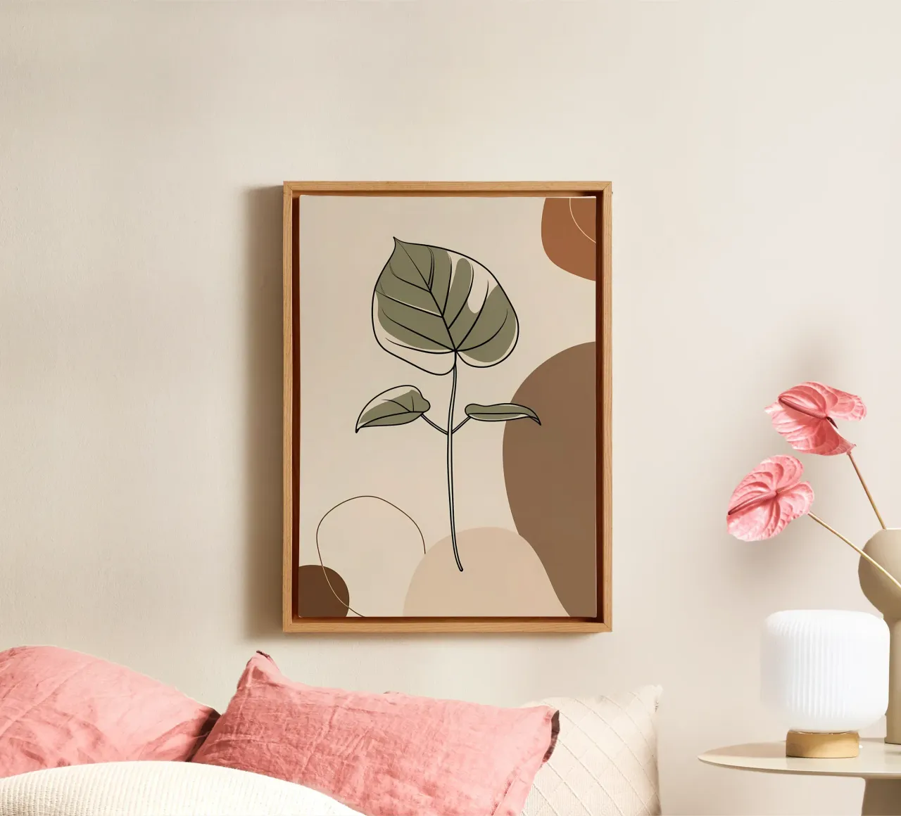 Minimalist one line drawing of a single Philodendron leaf canvas by Bloom And Brush