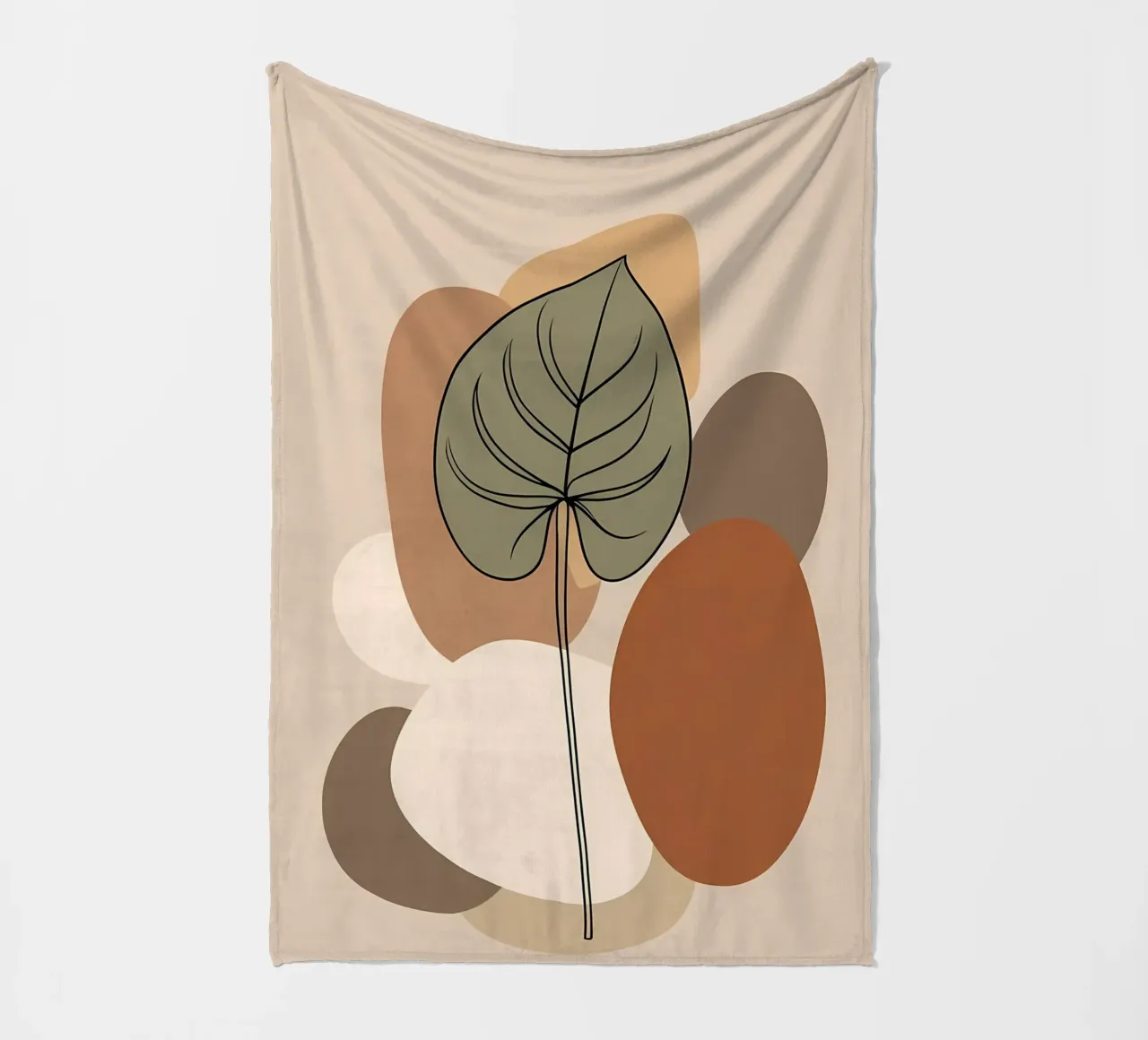 Minimalist one line drawing of a single Philodendron leaf fleece blanket by Bloom And Brush
