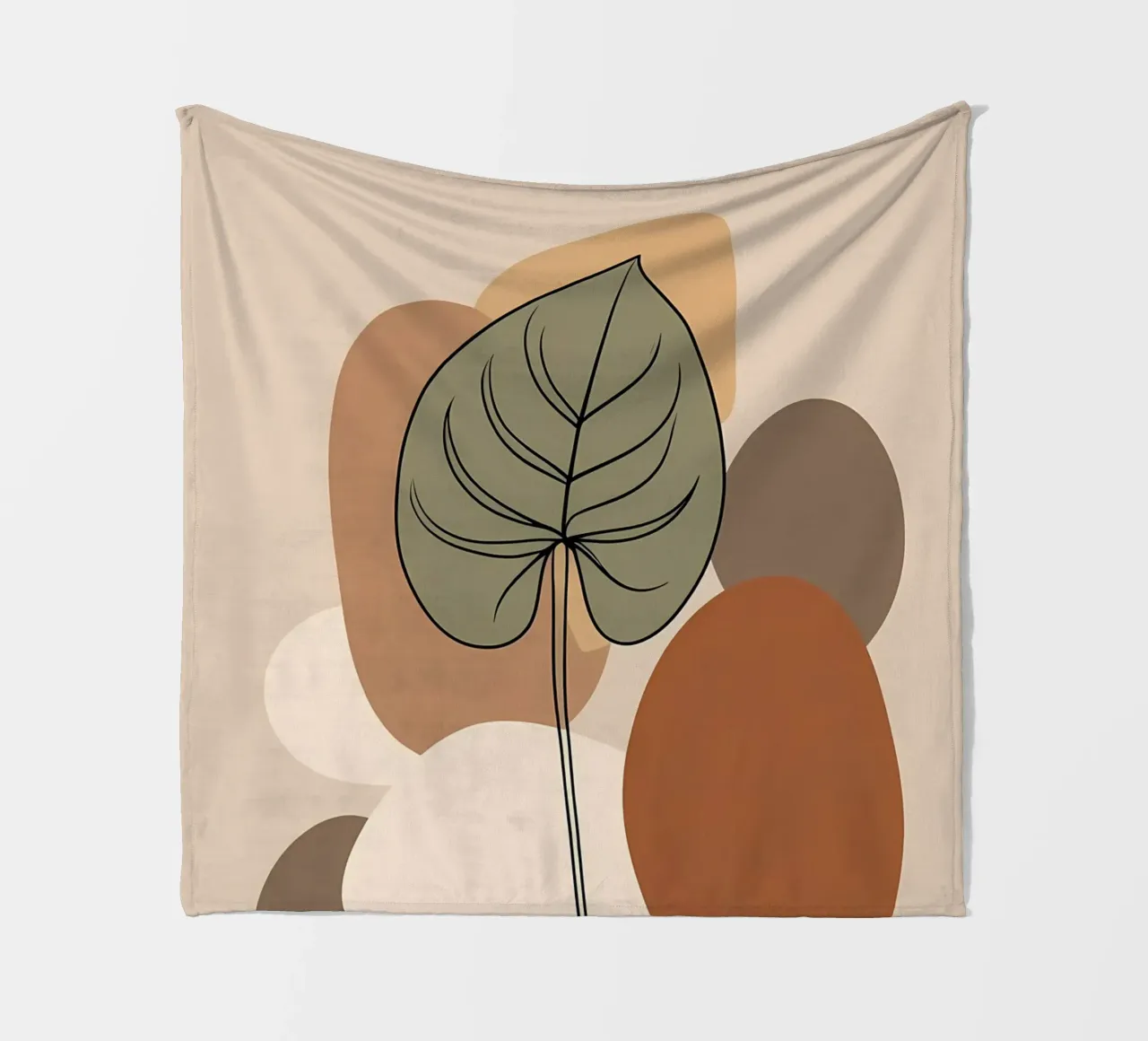 Minimalist one line drawing of a single Philodendron leaf fleece blanket by Bloom And Brush