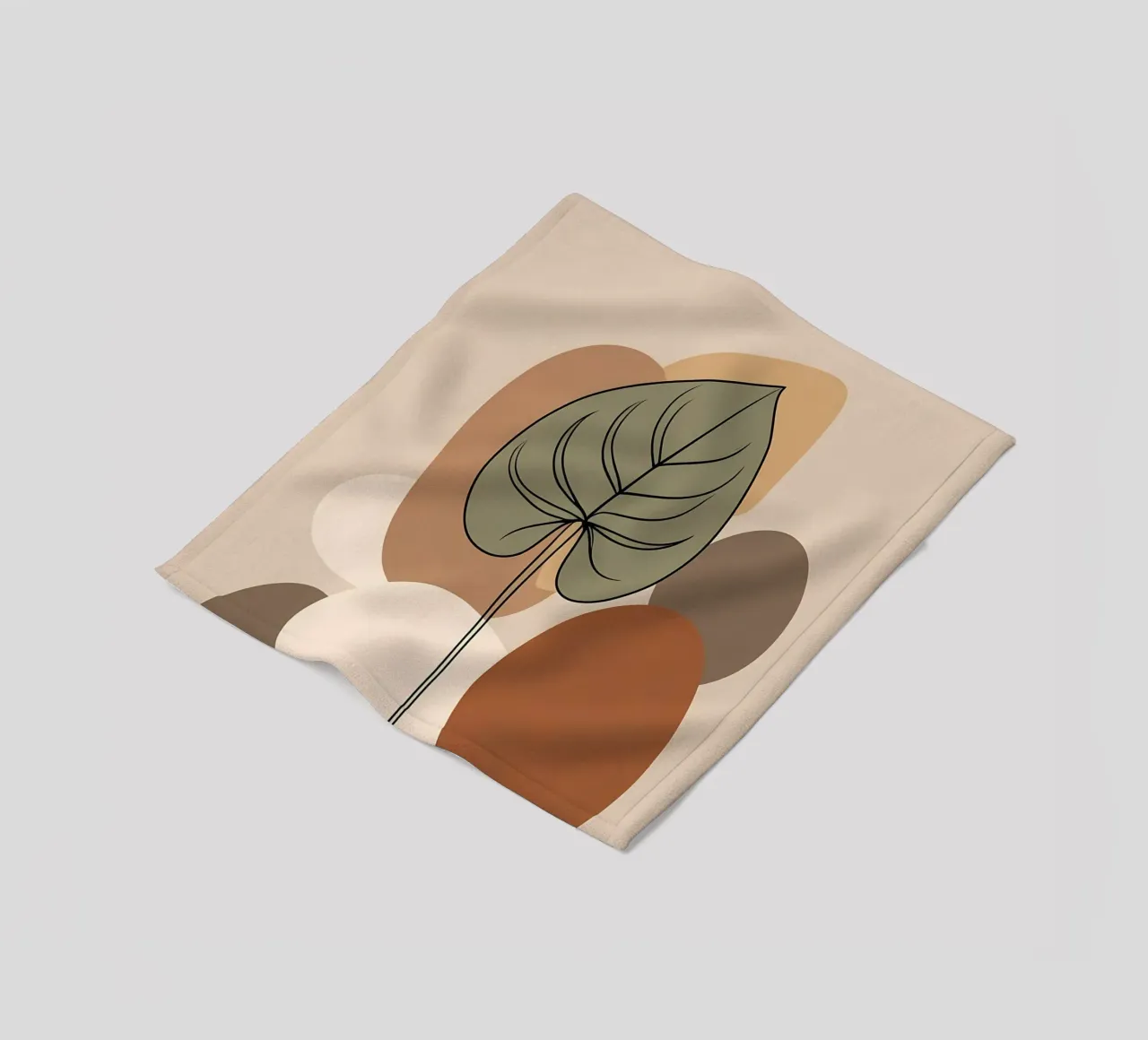 Minimalist one line drawing of a single Philodendron leaf fleece blanket by Bloom And Brush