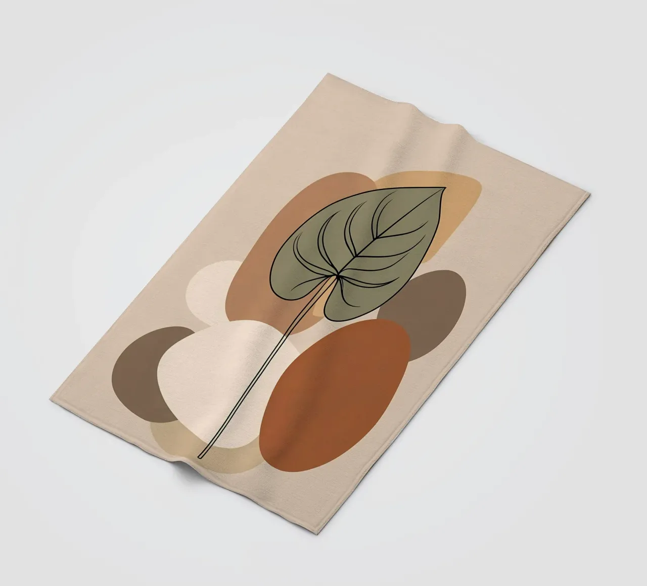 Minimalist one line drawing of a single Philodendron leaf fleece blanket by Bloom And Brush