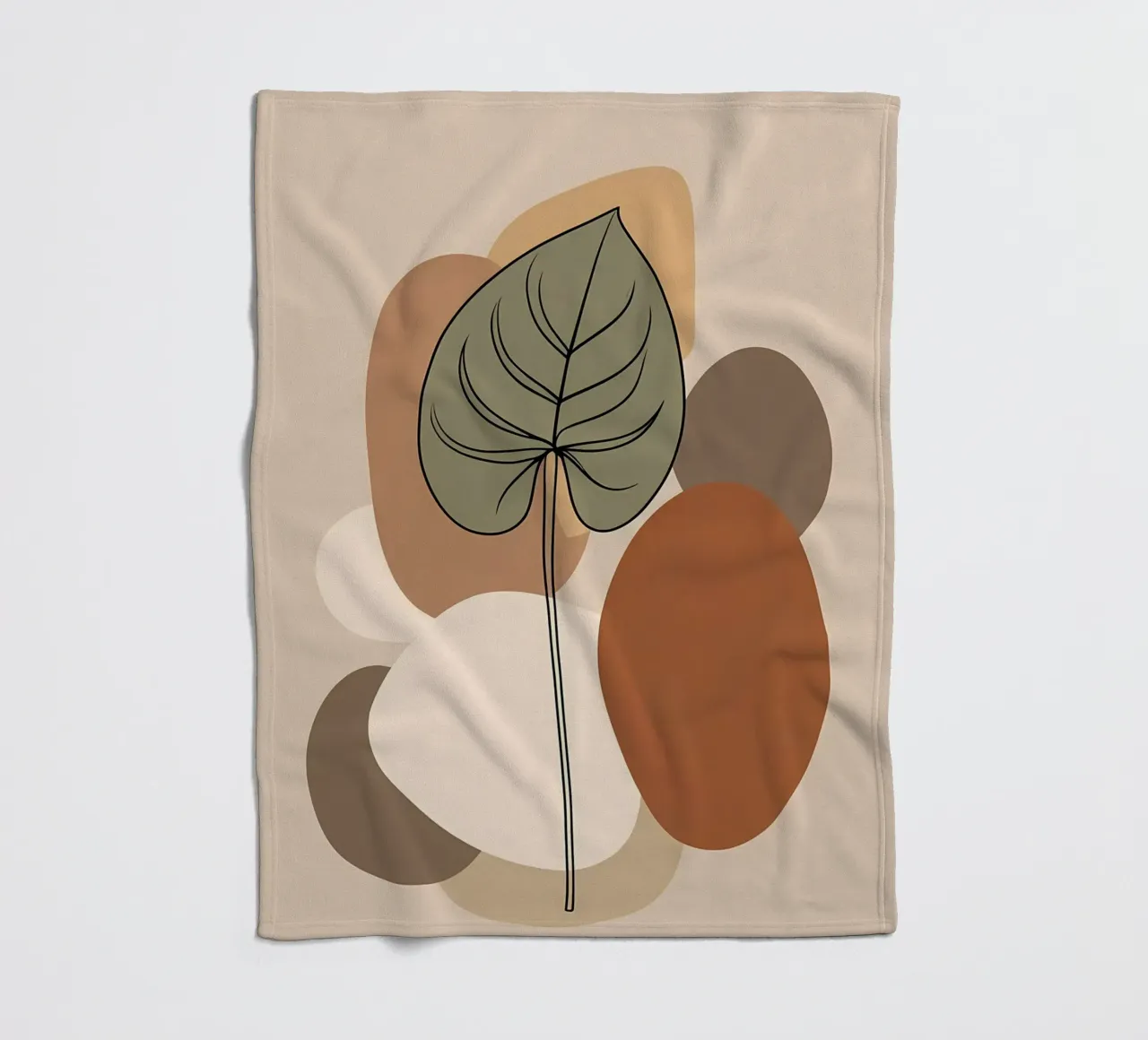 Minimalist one line drawing of a single Philodendron leaf fleece blanket by Bloom And Brush