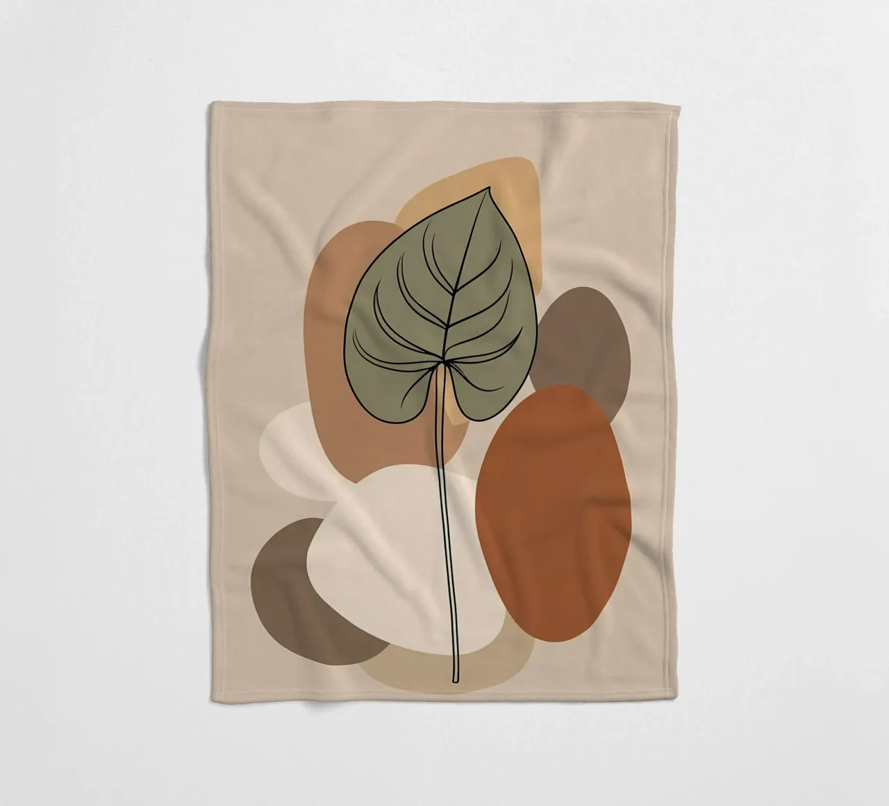 Minimalist one line drawing of a single Philodendron leaf fleece blanket by Bloom And Brush