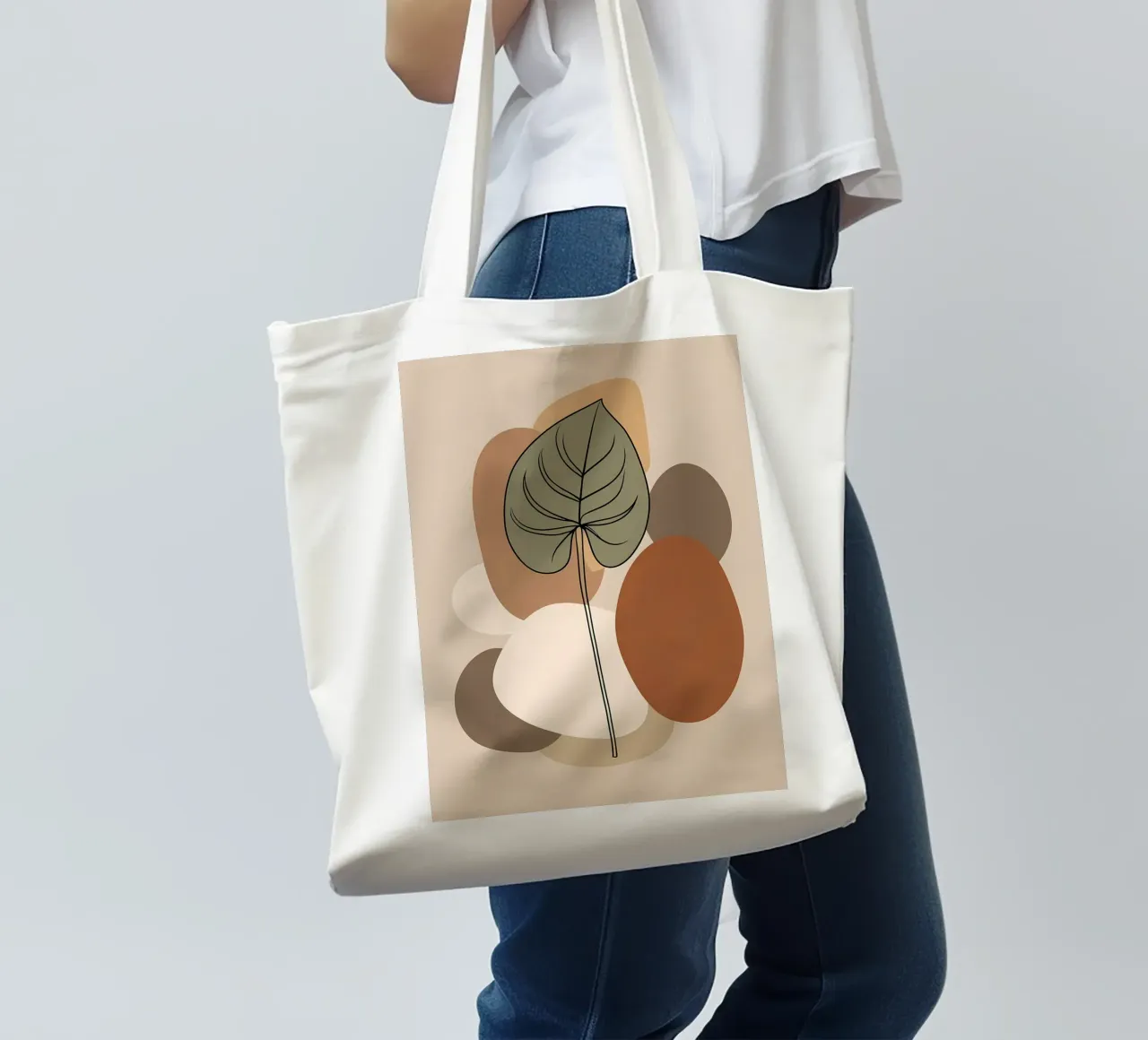Disegno minimalista a una linea di una singola foglia di filodendro borsa in juta da Bloom And Brush
