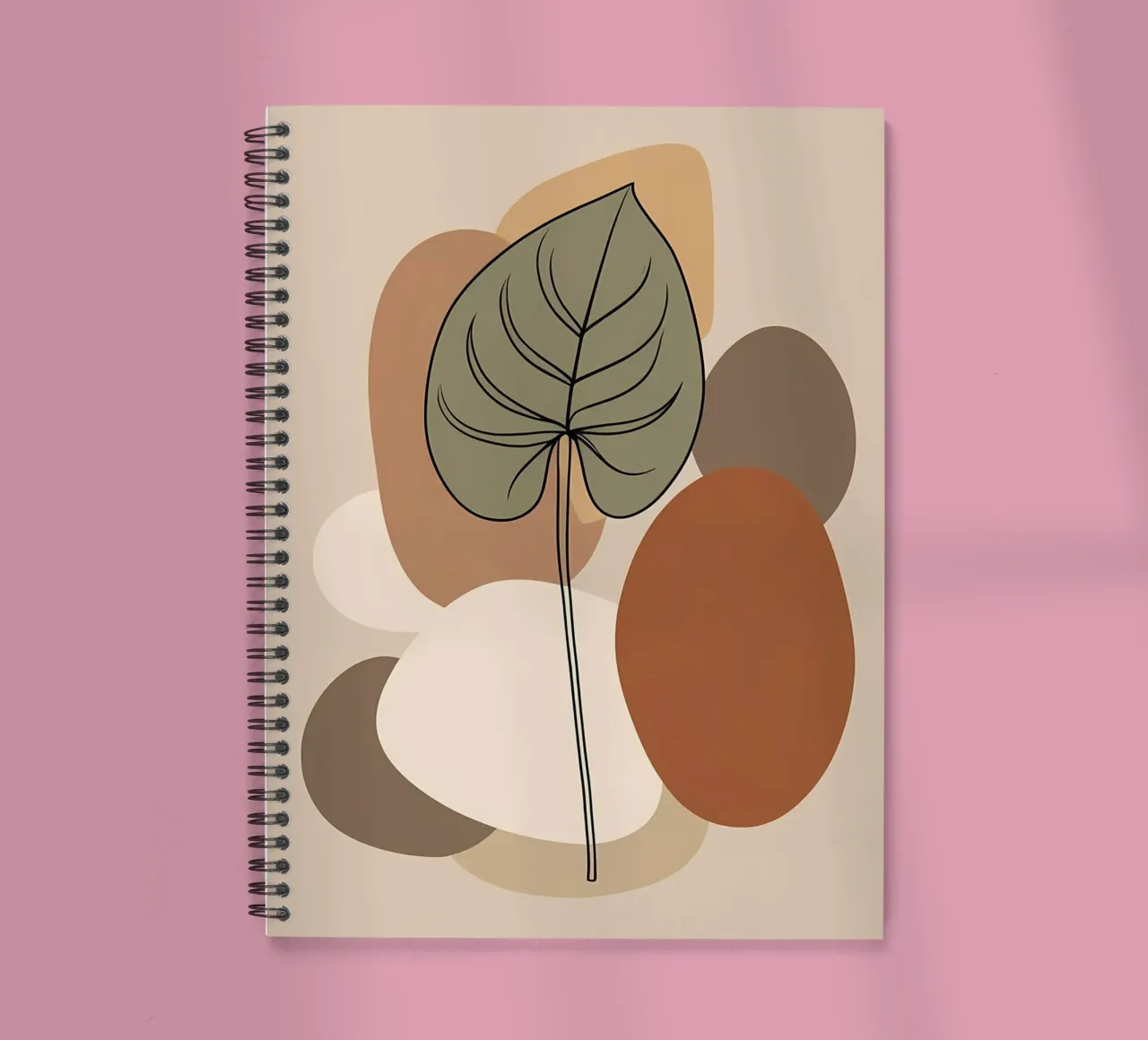 Minimalist one line drawing of a single Philodendron leaf spiral notebook by Bloom And Brush