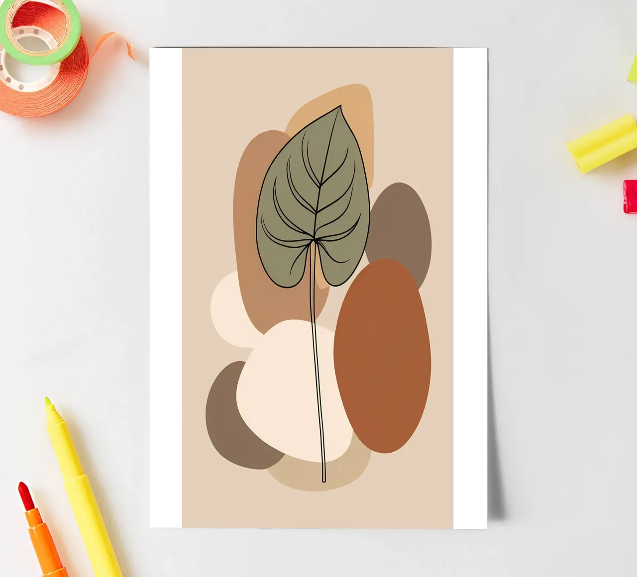 Disegno minimalista a una linea di una singola foglia di filodendro foglio adesivo da Bloom And Brush