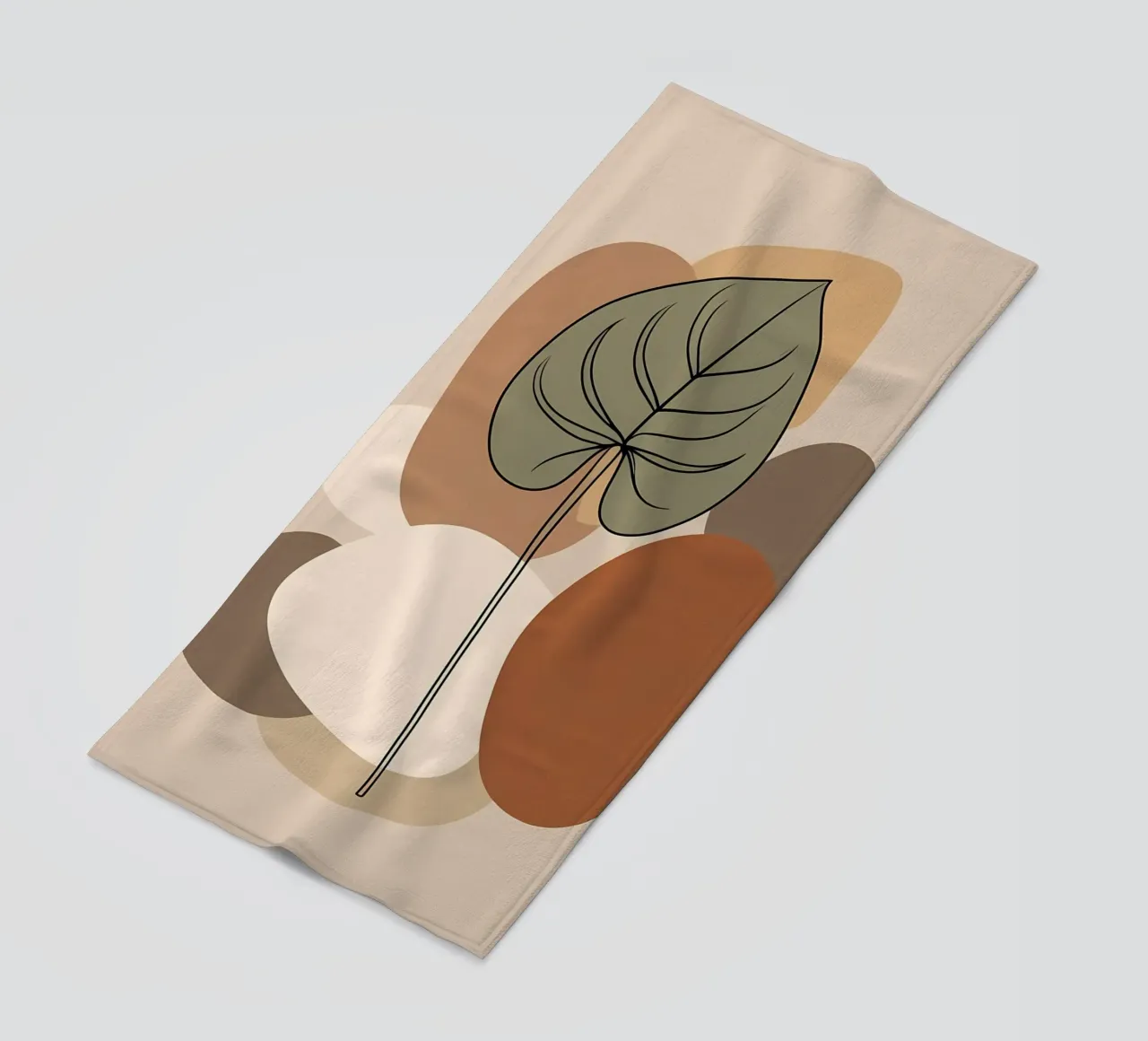 Minimalist one line drawing of a single Philodendron leaf beach towel by Bloom And Brush