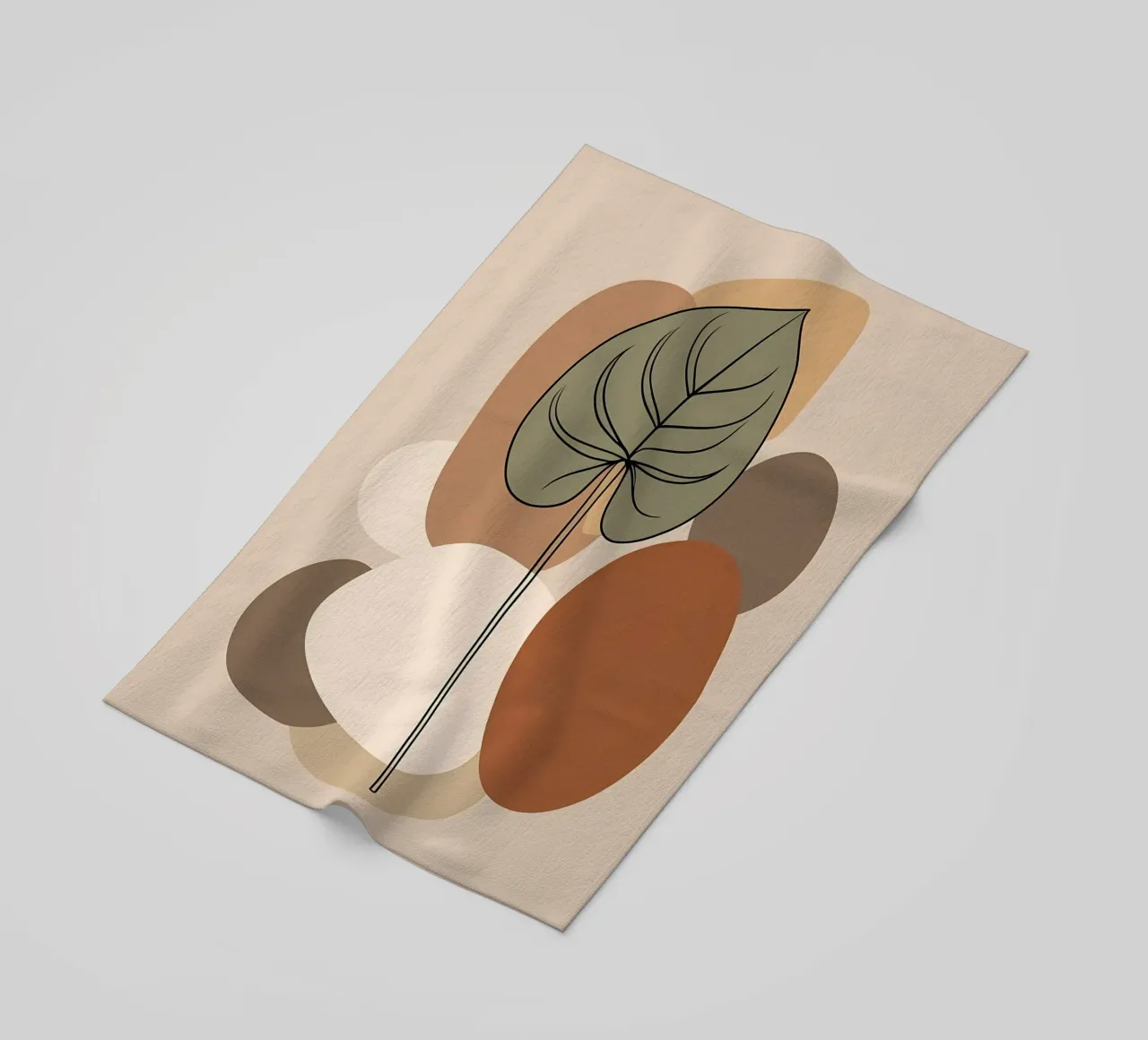 Minimalist one line drawing of a single Philodendron leaf beach towel by Bloom And Brush