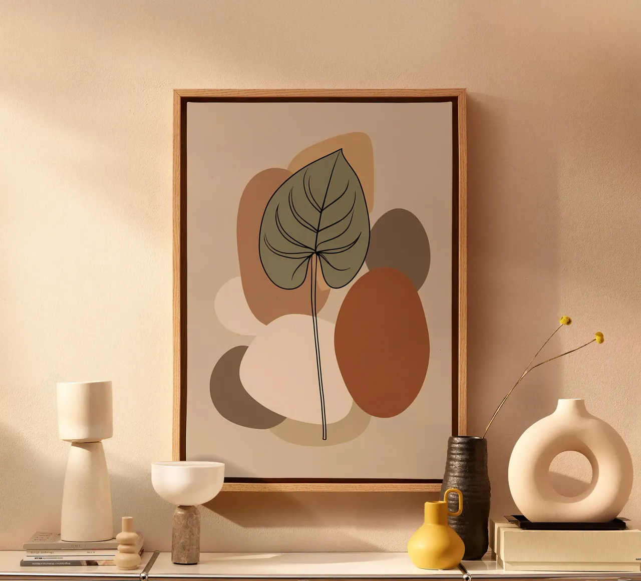 Minimalist one line drawing of a single Philodendron leaf canvas by Bloom And Brush
