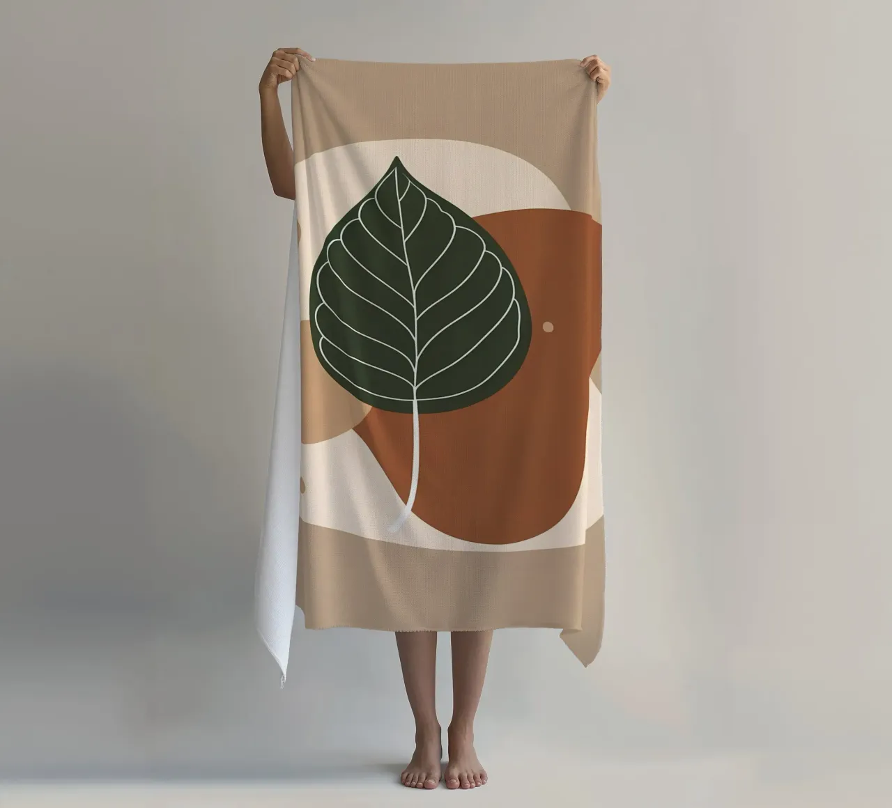Minimalist one line drawing of a single fiddle leaf fig beach towel by Bloom And Brush