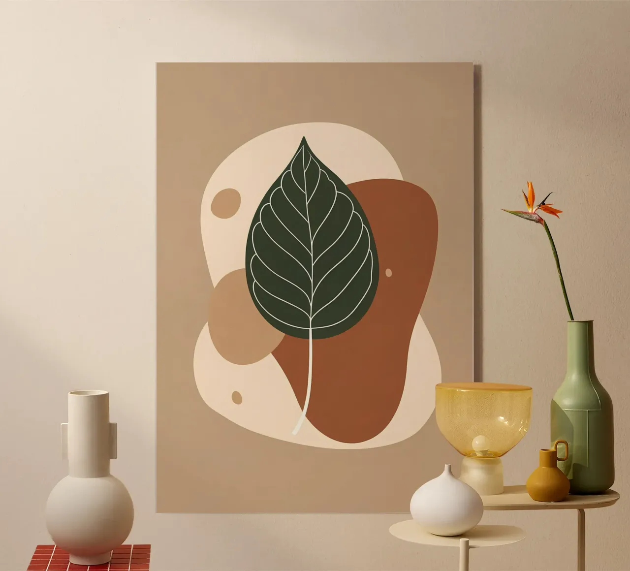 Disegno minimalista a una linea di un singolo fico a foglia di violino plexiglass da Bloom And Brush
