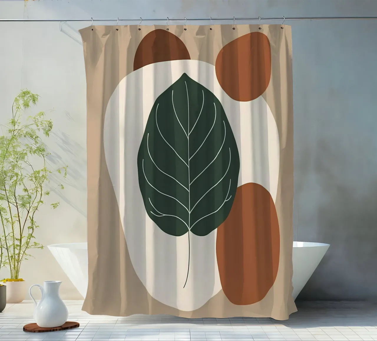 Minimalist one line drawing of a single fiddle leaf fig shower curtain by Bloom And Brush