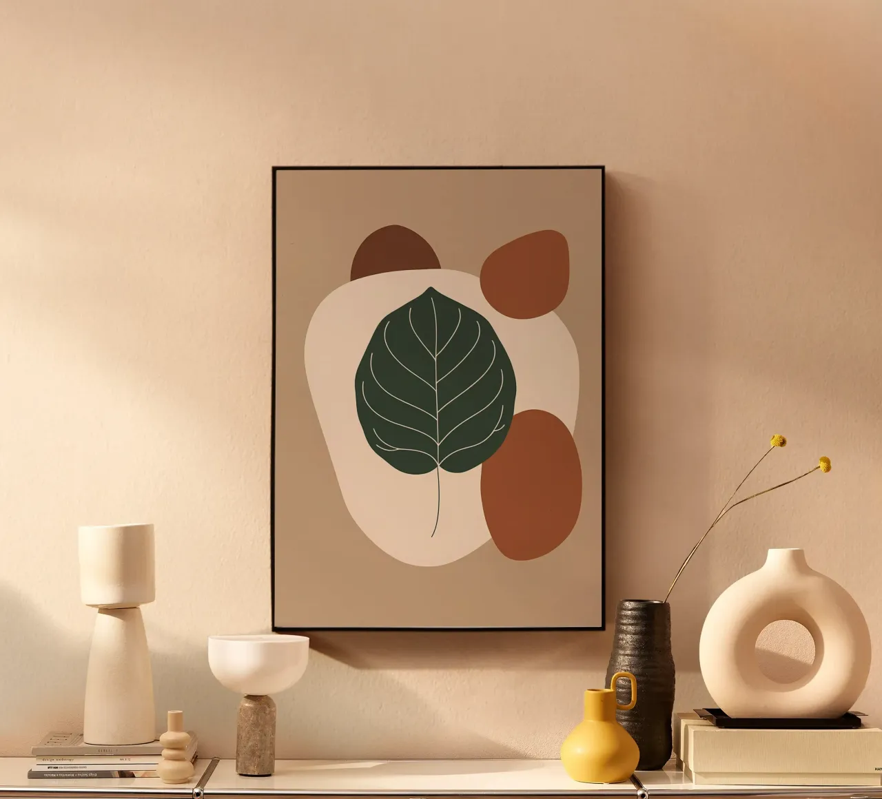 Disegno minimalista a una linea di un singolo fico a foglia di violino plexiglass da Bloom And Brush