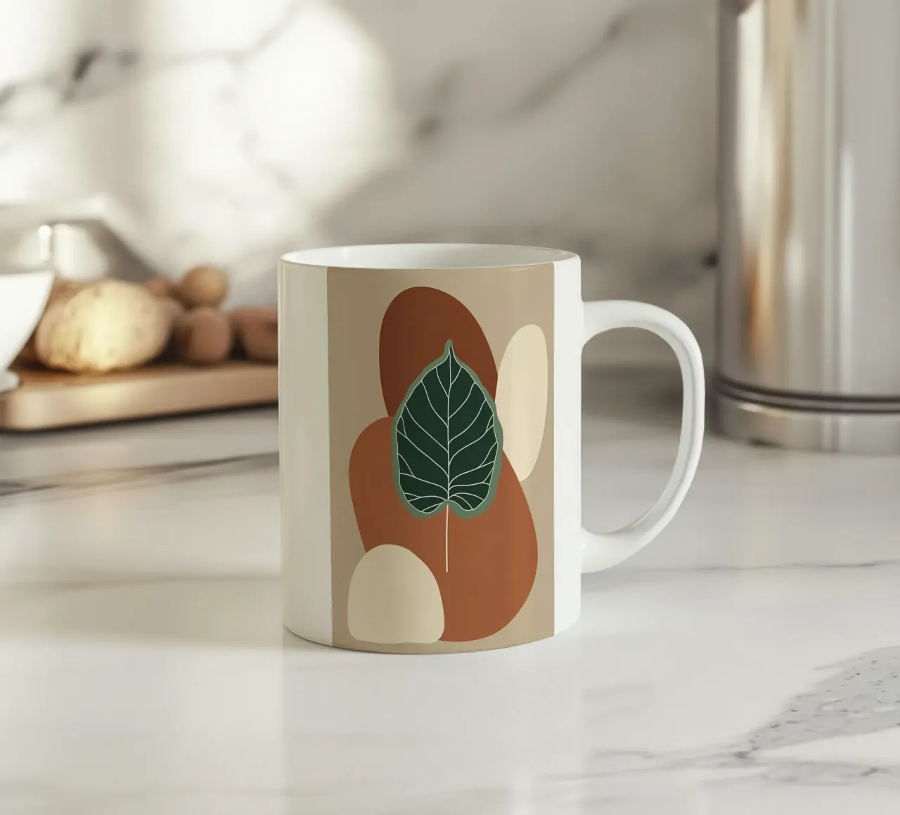 Disegno minimalista a una linea di un singolo fico a foglia di violino tazza in ceramica da Bloom And Brush