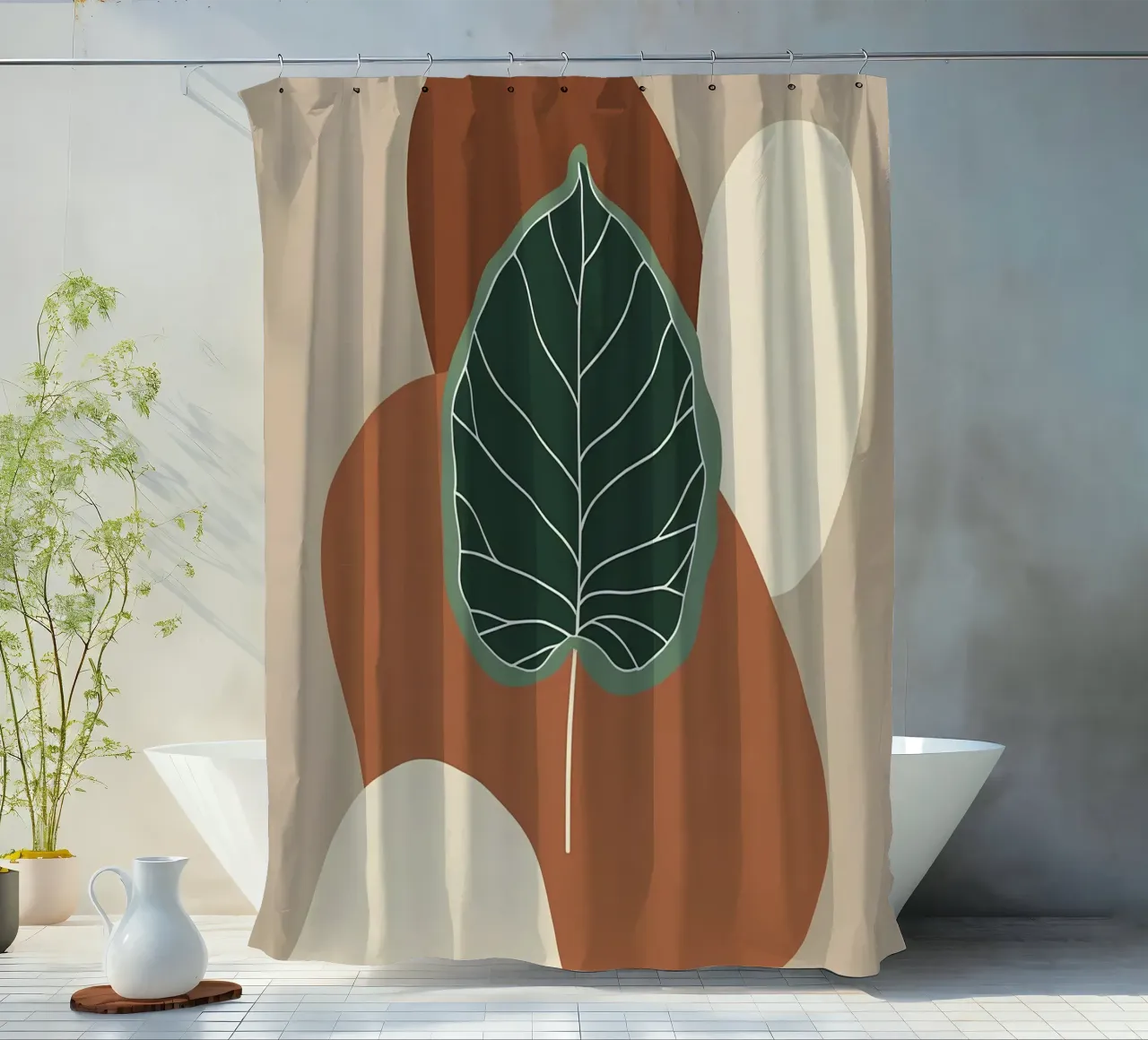 Minimalist one line drawing of a single fiddle leaf fig shower curtain by Bloom And Brush