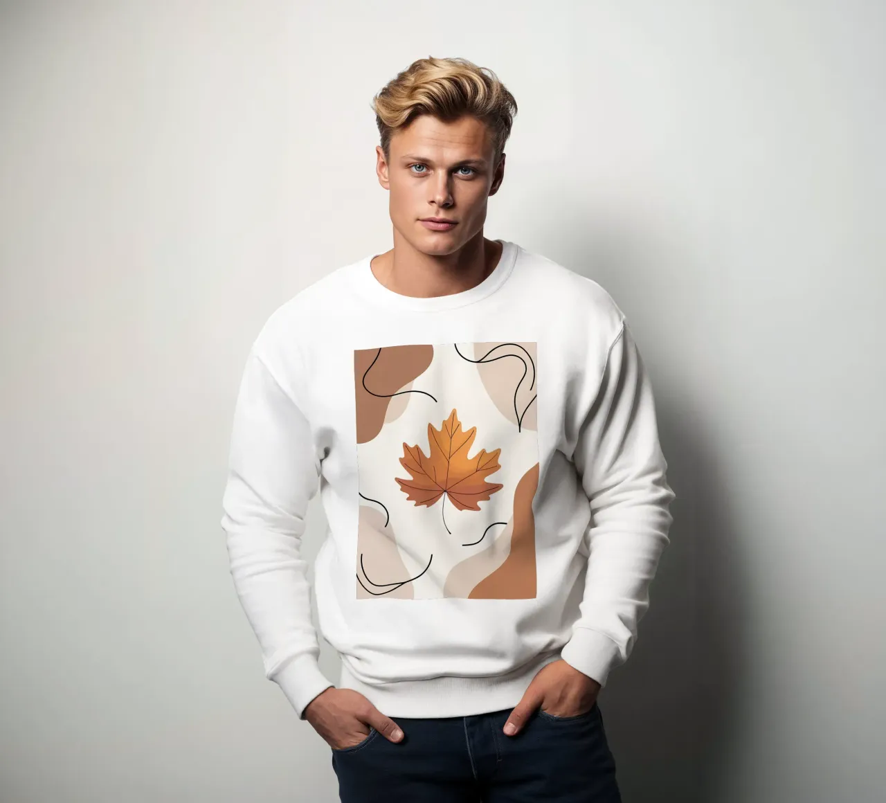 Minimalist one line drawing of a single maple leaf sweatshirt by Bloom And Brush