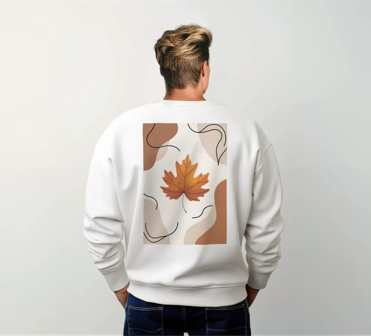 Minimalist one line drawing of a single maple leaf sweatshirt by Bloom And Brush