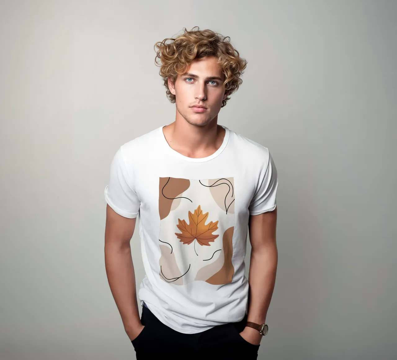 Minimalist one line drawing of a single maple leaf t-shirt by Bloom And Brush