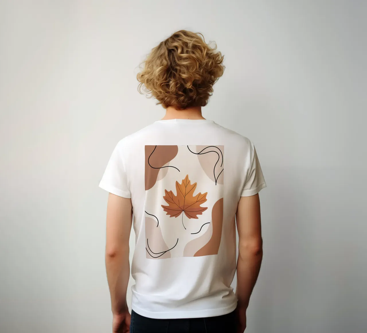 Minimalist one line drawing of a single maple leaf t-shirt by Bloom And Brush