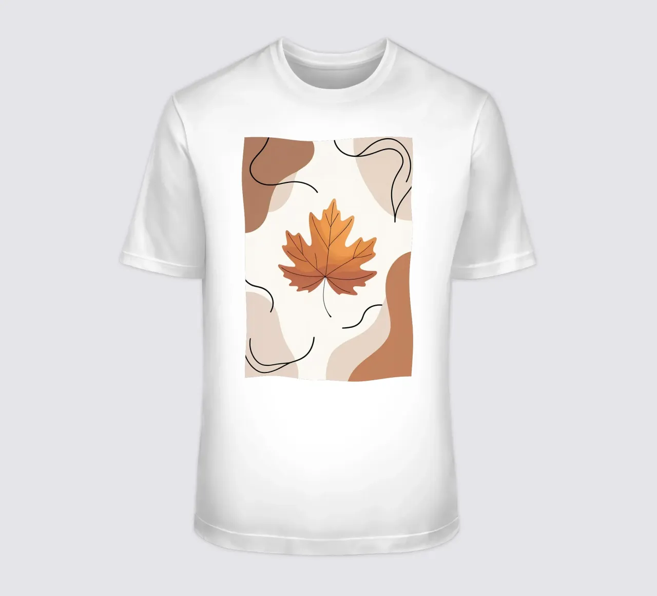 Minimalist one line drawing of a single maple leaf t-shirt by Bloom And Brush