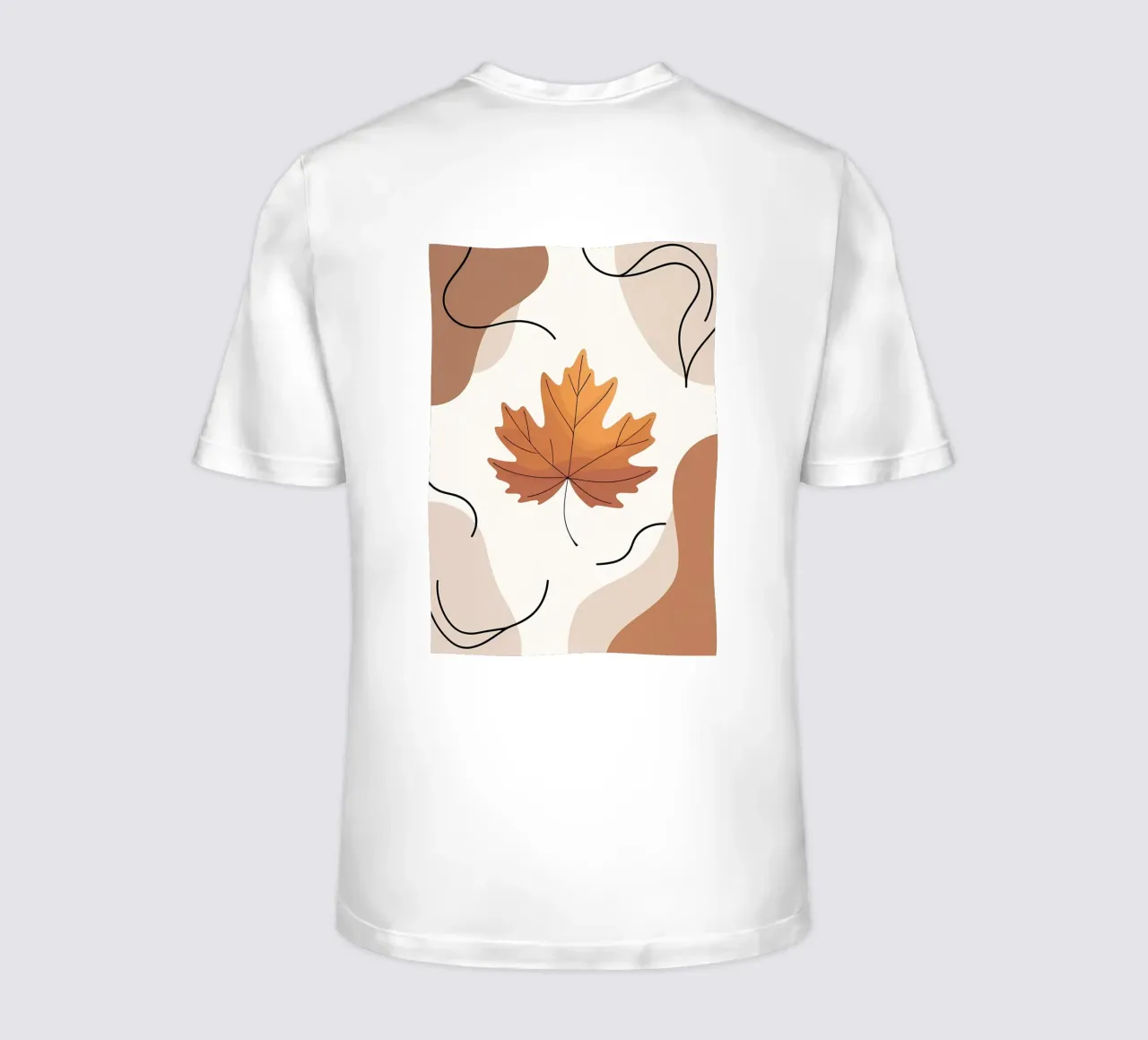 Minimalist one line drawing of a single maple leaf t-shirt by Bloom And Brush