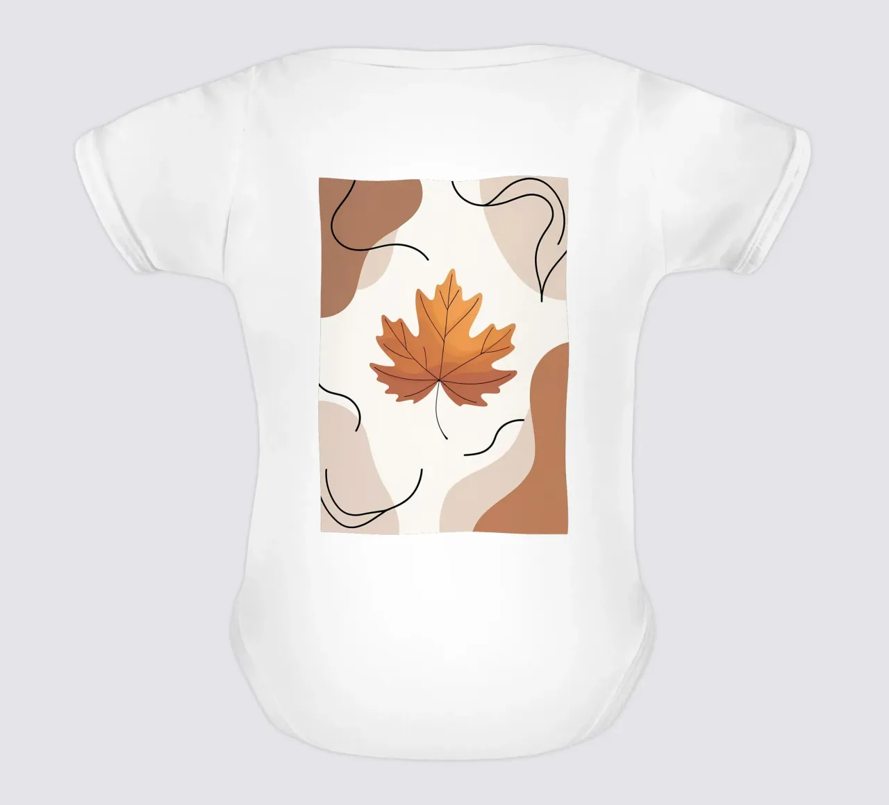 Minimalist one line drawing of a single maple leaf short-sleeve baby romper by Bloom And Brush