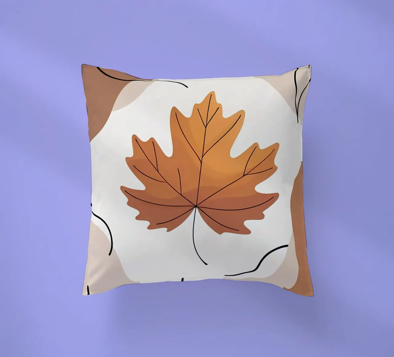 Minimalist one line drawing of a single maple leaf decorative cushion by Bloom And Brush