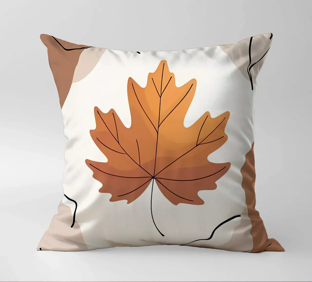 Minimalist one line drawing of a single maple leaf decorative cushion by Bloom And Brush