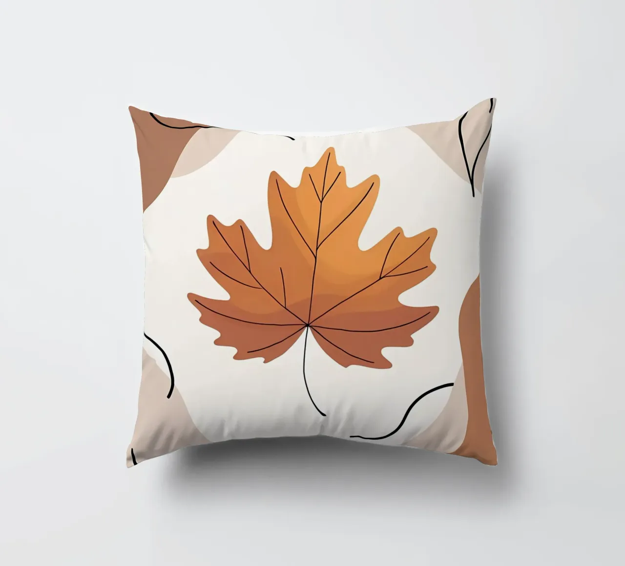 Minimalist one line drawing of a single maple leaf decorative cushion by Bloom And Brush