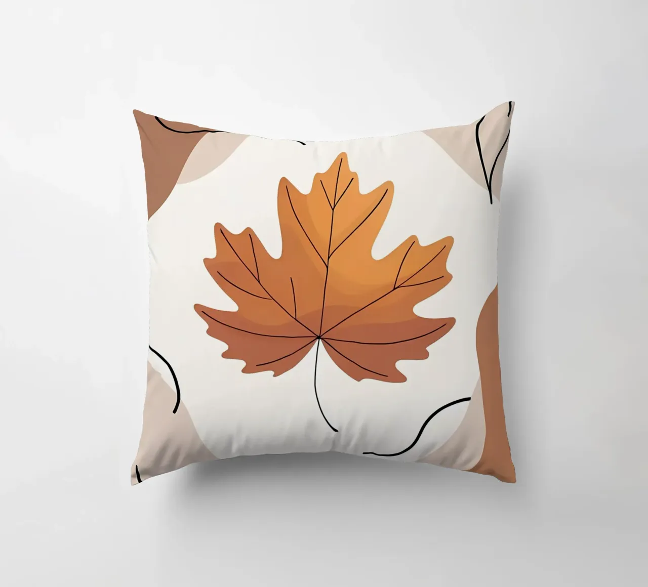Minimalist one line drawing of a single maple leaf decorative cushion by Bloom And Brush