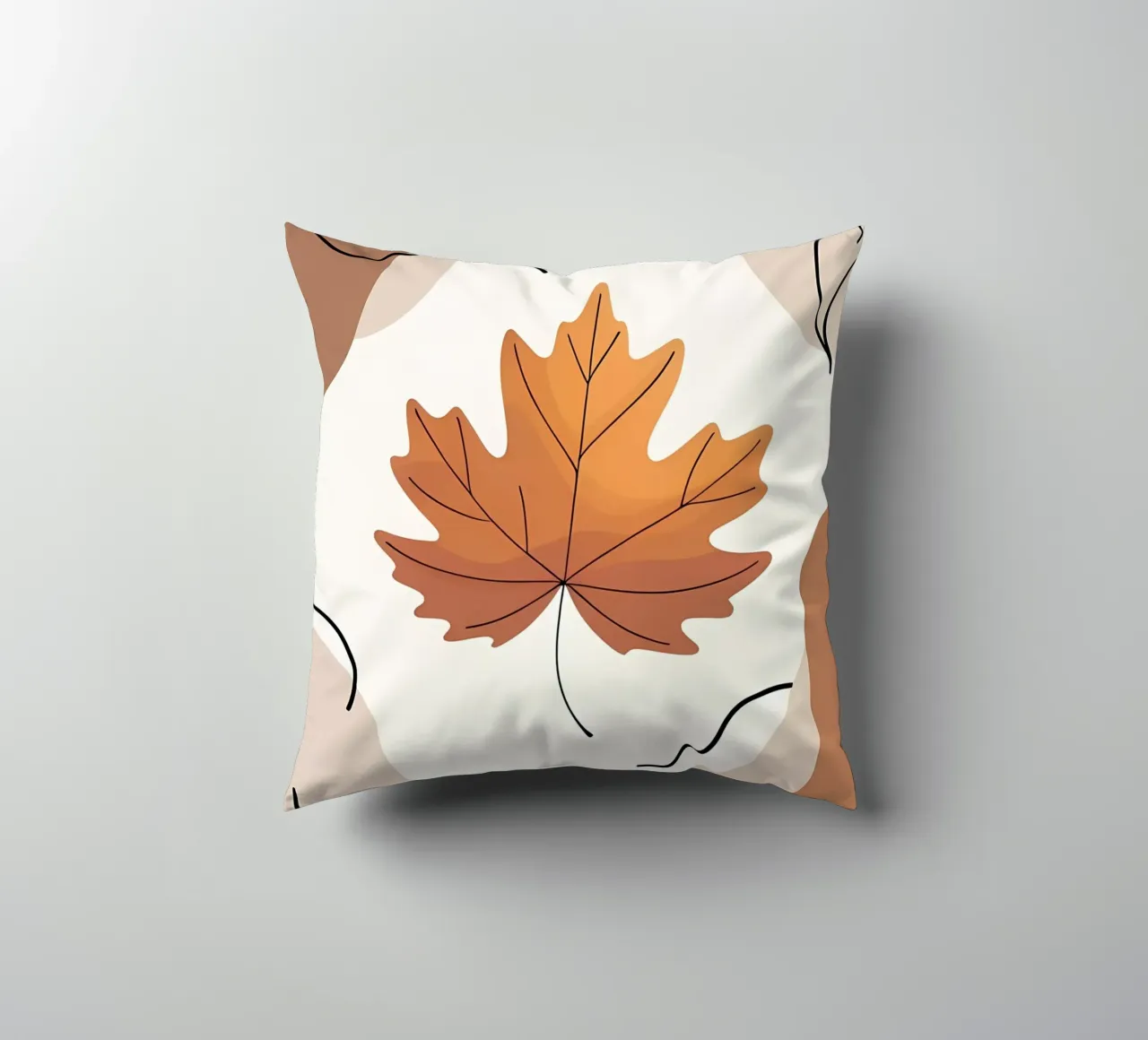 Minimalist one line drawing of a single maple leaf decorative cushion by Bloom And Brush