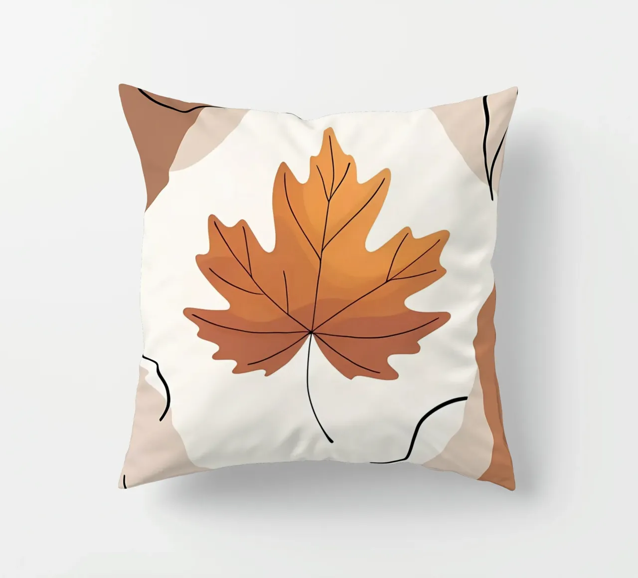 Minimalist one line drawing of a single maple leaf decorative cushion by Bloom And Brush