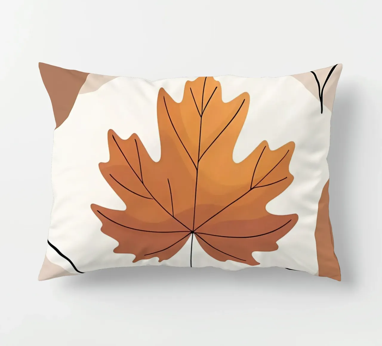 Minimalist one line drawing of a single maple leaf decorative cushion by Bloom And Brush