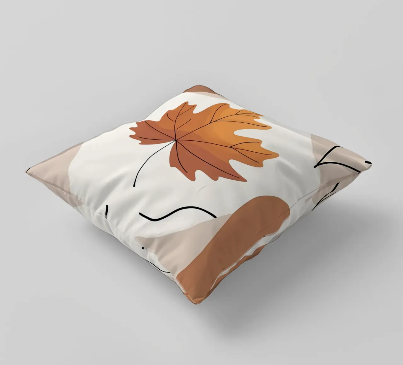 Minimalist one line drawing of a single maple leaf decorative cushion by Bloom And Brush