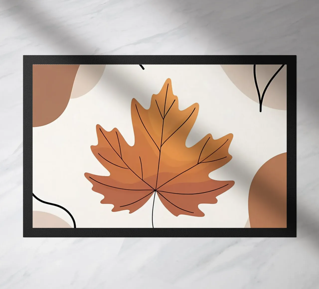 Minimalist one line drawing of a single maple leaf doormat by Bloom And Brush