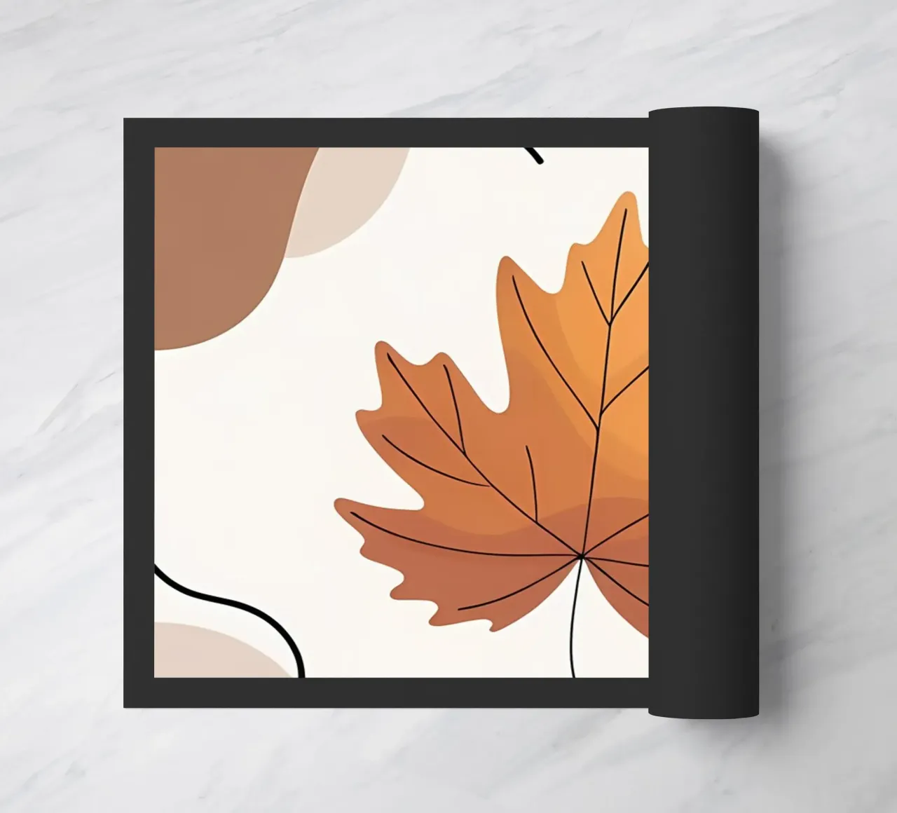 Minimalist one line drawing of a single maple leaf doormat by Bloom And Brush