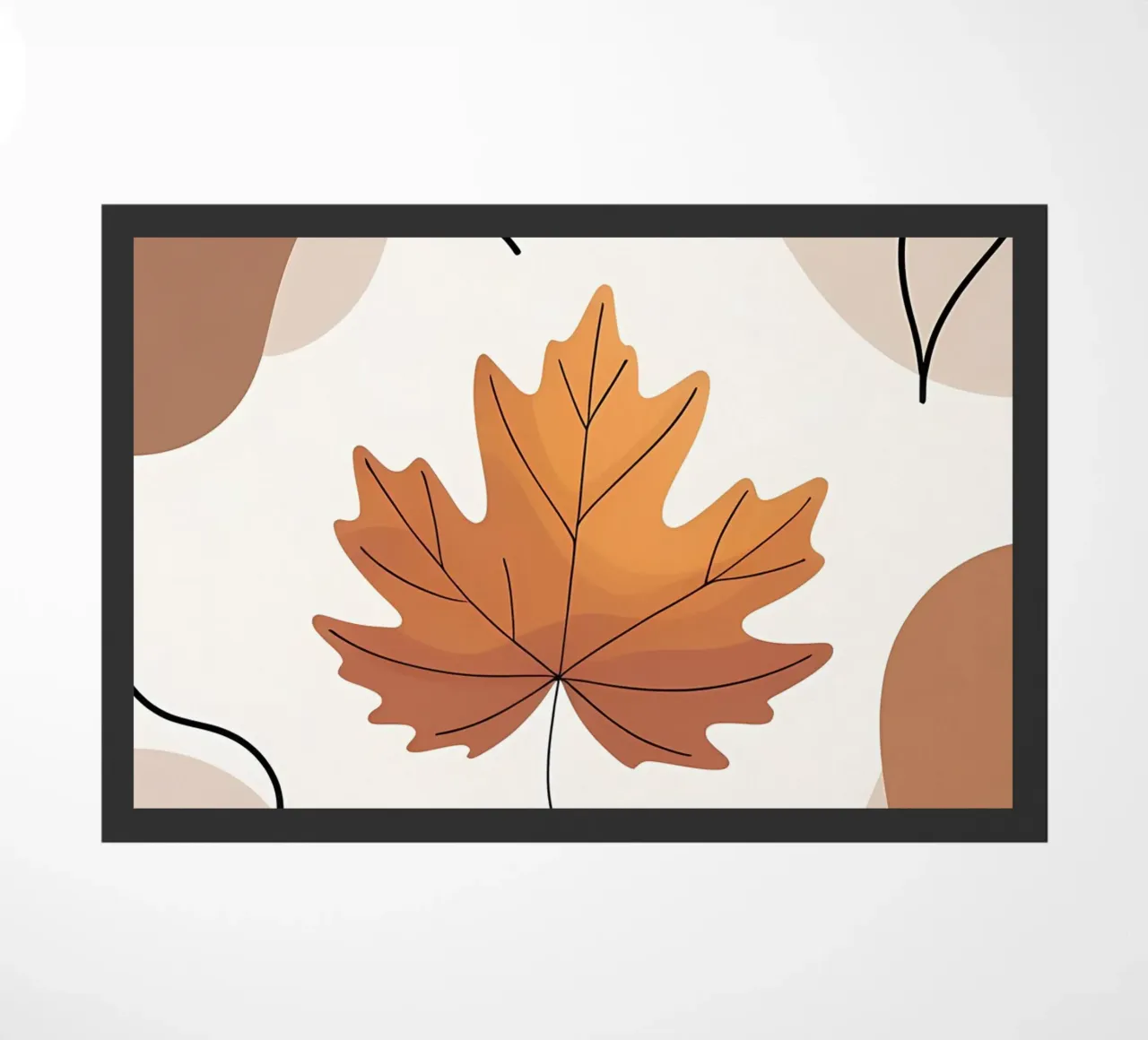 Minimalist one line drawing of a single maple leaf doormat by Bloom And Brush